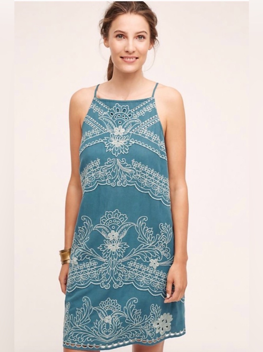 Embroidered Teal Halter Maxi Dress by Floreal